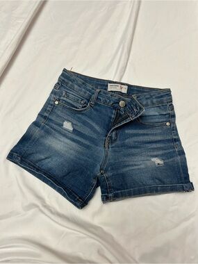 Beautees Distressed Dark Blue Denim Jean Shorts